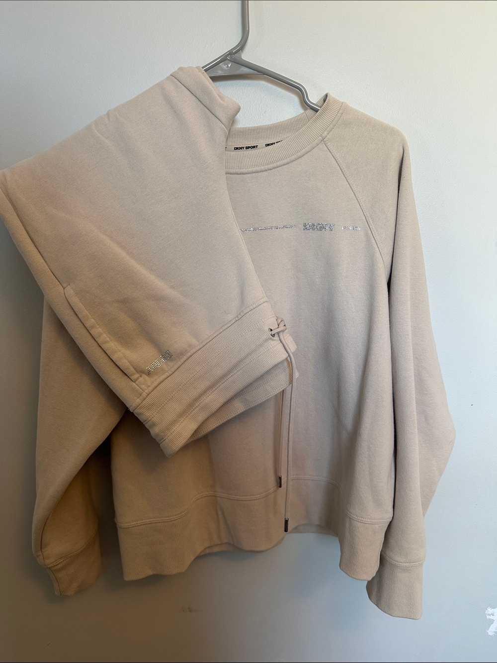 DKNY Cream Drawstring Sweatshirt and Joggers Set